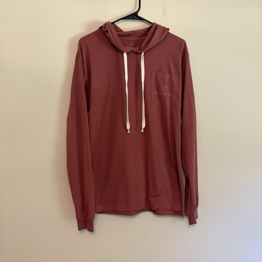 Properly Tied Hooded Pullover Pocket Long Sleeve Shirt Logo Red Medium Lifestyle